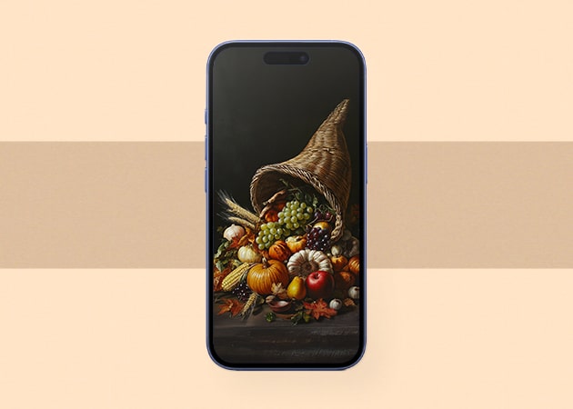 Classic cornucopia Thanksgiving iPhone wallpaper.